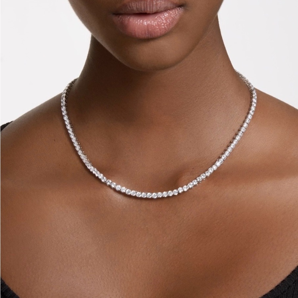 Swarovski Silver-Tone Crystal Tennis Necklace with Stud Earrings - Picture 2 of 6